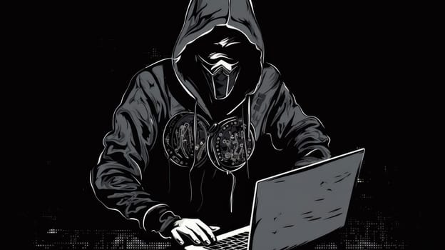 Hacker using computer for organizing massive data breach attack. AI Generative