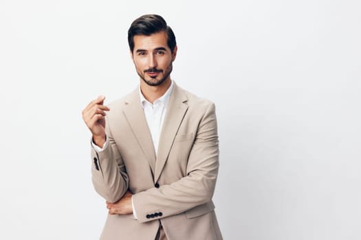 man copyspace handsome fashion business happy portrait formal background smiling corporate beige crossed sexy grey success executive eyeglass businessman arm suit