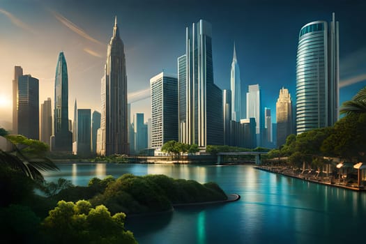 futuristic rendering city megacity cyberpunk scifi 3D illustration. High quality photo