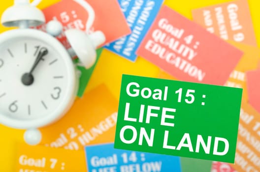 Goal 15 : Life on Land. The SDGs 17 development goals environment. Environment Development concepts.