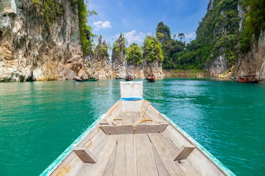 Three rocks in Cheow Lan Lake, Khao Sok National Park, Thailand.