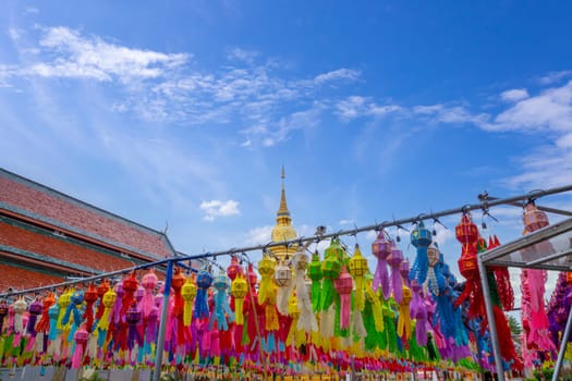 Wat Phra That Hariphunchai pagoda with light Festival at Lamphun, Thailand.