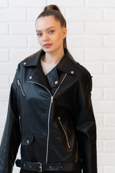 background casual black design zipper style isolated jacket leather clothes clothing white fashion