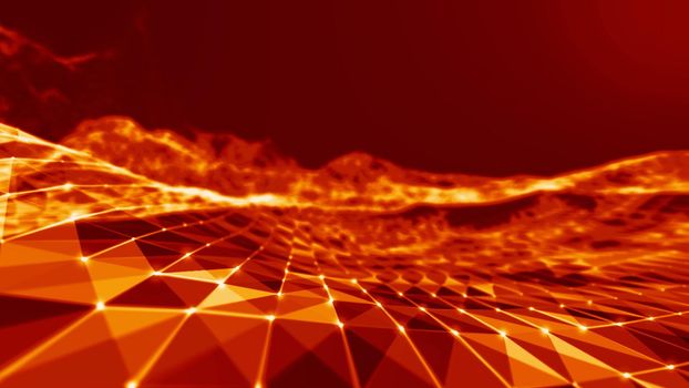 Abstract Fire red Geometrical Background ..Futuristic technology style. Neon Sign . Futuristic Technology HUD Element . Elegant Abstract background . Big data .