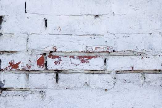 Brick wall painted white close up, background or texture