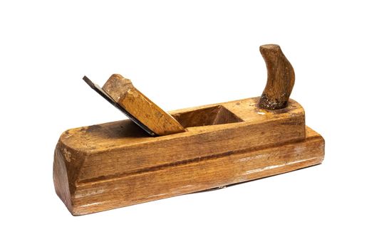 Retro wooden planer isolated on a white background