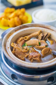 Malaysia famous food, bakuteh a Claypot Cooked Pork Rib Soup