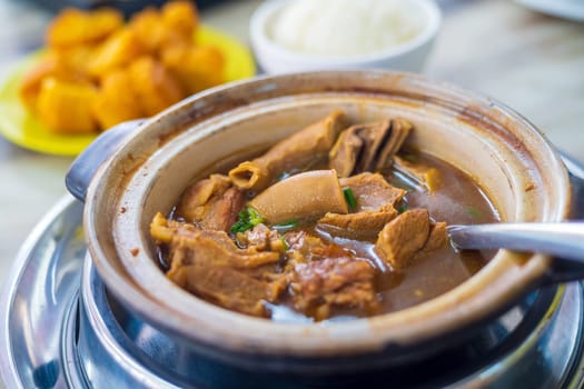 Malaysia famous food, bakuteh a Claypot Cooked Pork Rib Soup