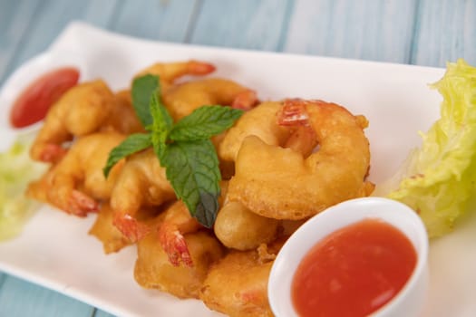 Recipe for shrimp fritters in sweet and sour sauce, High quality photo