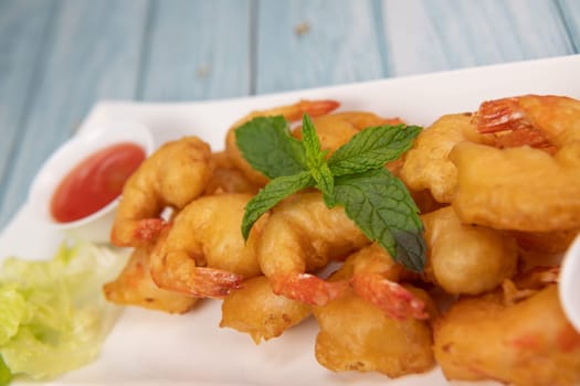 Recipe for shrimp fritters in sweet and sour sauce, High quality photo