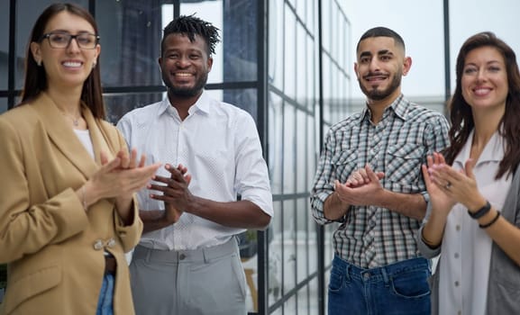 Motivated international multi-ethnic company members corporate team
