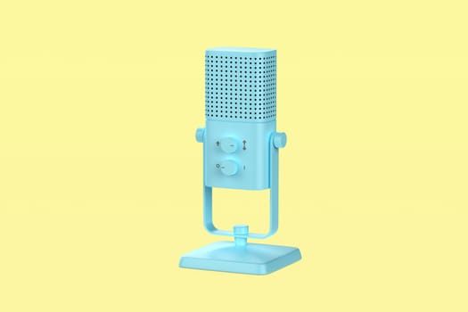 Blue studio microphone on yellow background
