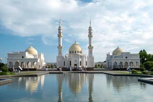 Bolgar, Historical and architectural reserve, Tatarstan, Russia - May 24, 2023. View of the White Mosque. Tourism. Selective focus.