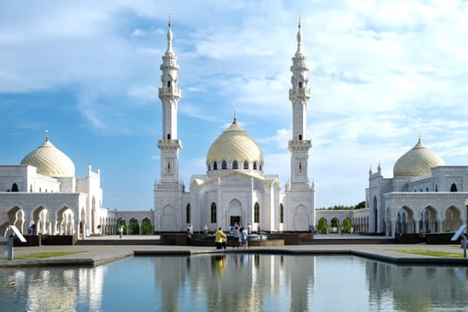 Bolgar, Historical and architectural reserve, Tatarstan, Russia - May 24, 2023. View of the White Mosque. Tourism. Selective focus.
