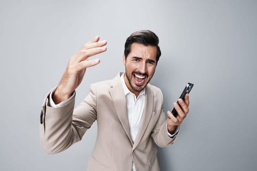 connection man beige smile lifestyle happy portrait selfies phone call guy holding message hold internet suit confident app smartphone business businessman