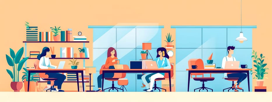 work in the office, banner, made with Generative AI. High quality illustration