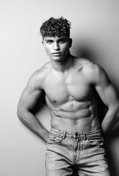 man white bodybuilding beauty beautiful arm male fashion jeans naked healthy caucasian studio athletic model strong black