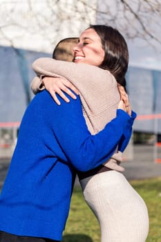 couple of two young women hugging happy, concept of freedom and love between people of the same sex