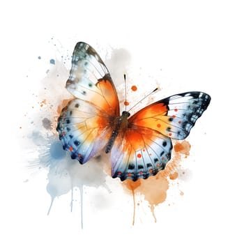 Illustration of a beautiful butterfly created with watercolor paint isolated on white background. Butterfly on a white background.