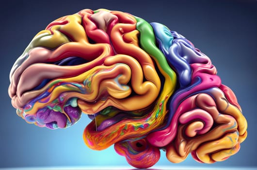 Colorful human brain splashing with paint. Creative brain concept. Generative AI