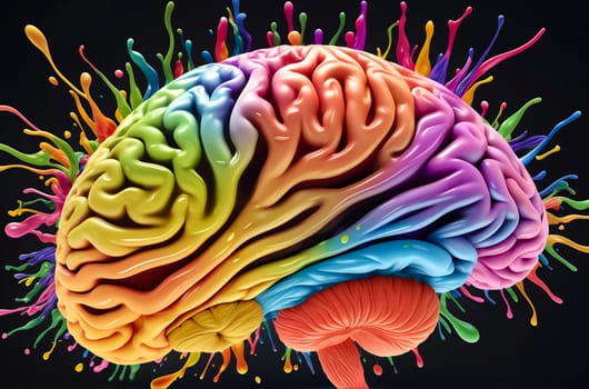 Colorful human brain splashing with paint. Creative brain concept. Generative AI