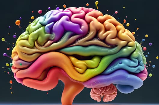 Colorful human brain splashing with paint. Creative brain concept. Generative AI