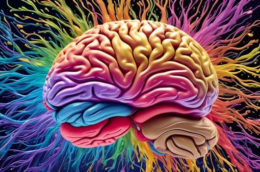 Colorful human brain splashing with paint. Creative brain concept. Generative AI