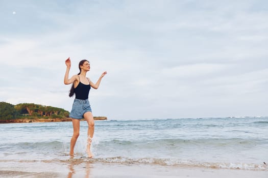 happiness woman sea sun summer water nature sand hair sunset running travel relax lifestyle sunrise long female beach freedom flight young smile