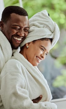 Love, wellness and relax with a black couple in a health spa or luxury resort for romance and dating. Vitality, rest and relaxation with a man and woman at a resort for a romantic weekend getaway.