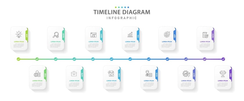 Infographic template for business. 12 Months modern Timeline diagram calendar with gantt chart, presentation vector infographic.