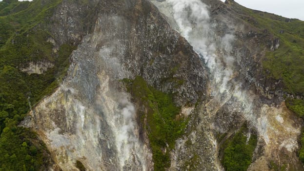 Sibayak volcano crater with fumaroles. Berastagi, Sumatra. Indonesia.