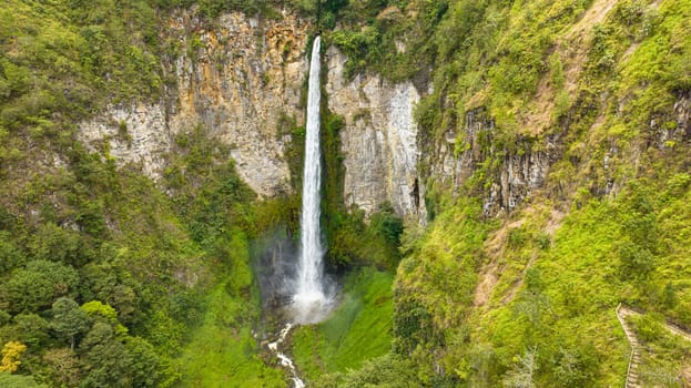 Beautiful waterfall in the tropics. Sipiso Piso falls. Sumatra, Indonesia.
