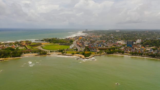 Aerial view of town of Galle is famous for its ancient fort and lighthouse.