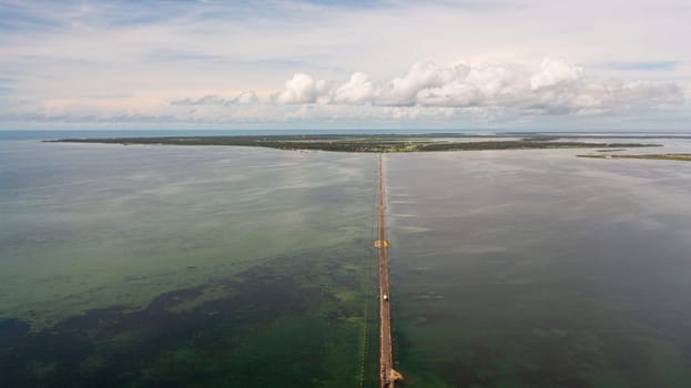 Aerial view of road and bridges between the islands. Sri Lanka.Jaffna.