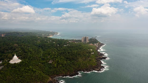 Tourist coastline with beaches and hotels. Unawatuna, Sri Lanka.