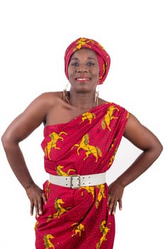 Beautiful african woman wearing traditional clothes, isolated on white background