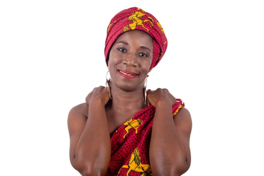 Portrait beautiful African woman in traditional turban, African fashion,