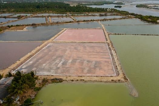 Landscape of the beautiful salt ponds. Salt reclamation ponds in Sri Lanka.