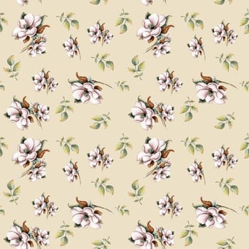 Fall harvest flower seamless pattern. Watercolor fall flowers, leaves and berries . Thanksgiving print.Background with beautiful fall flowers. Applicable for textiles, fabric, decor.