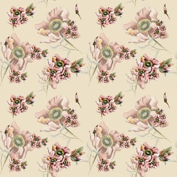 Fall harvest flower seamless pattern. Watercolor fall flowers, leaves and berries . Thanksgiving print.Background with beautiful fall flowers. Applicable for textiles, fabric, decor.