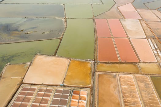 Top view of Production spot for sea salt by evaporation method in Sri Lanka.