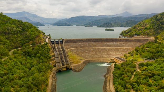 Aerial view of Hydro Power Plant, generating hydro electricity power renewable energy. Randenigala, Sri Lanka.