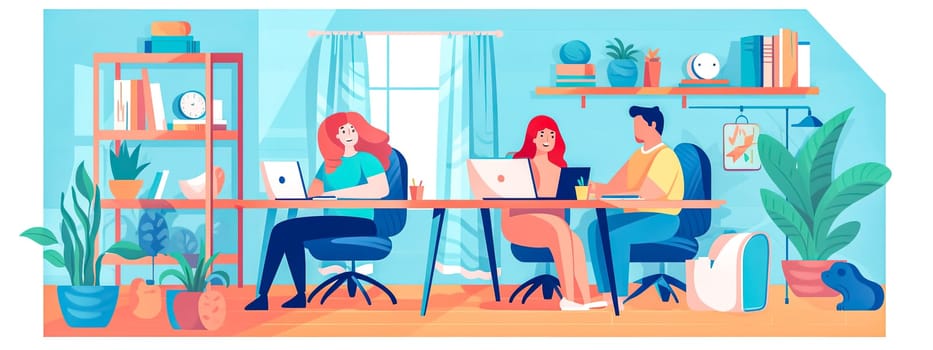 home office, remote work online from home. communication and sharing via the Internet, banner, made with Generative AI. High quality illustration