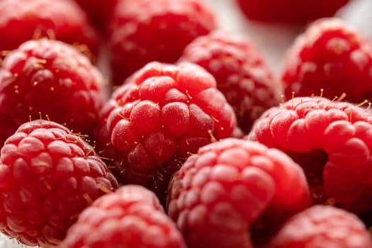 Fresh red raspberries close up shot