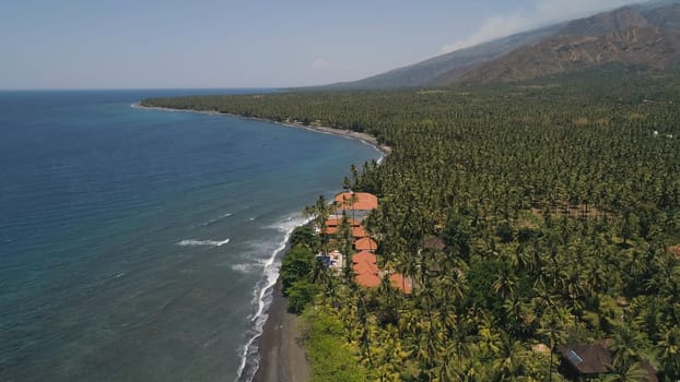aerial seascape luxury hotel on beach background mountainss in tropical resort. Bali,Indonesia, travel concept.