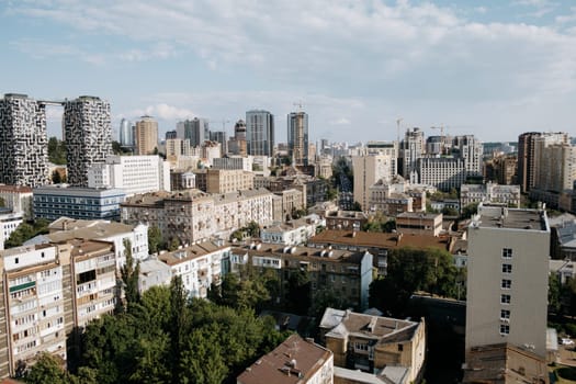 Breathtaking aerial view of modern cityscape, capturing the vibrant city of Kyiv