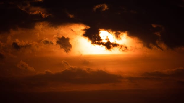 Sunset, sunrise with clouds. orange skies and sun