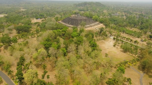 aerial view buddist temple Borobudur complex in Yogjakarta Java, indonesia. tourist attraction, Unesco world heritage. Candi Borobudur