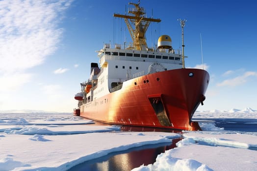 Icebreaker in the ocean paves the way. Generative AI. High quality illustration