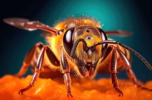 Close-up of a bee's head. Macro photography. Generative AI.